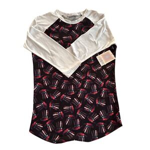 LuLaRoe Randy Top Small White Baseball Tee‎ Patriotic Hat Print NWT